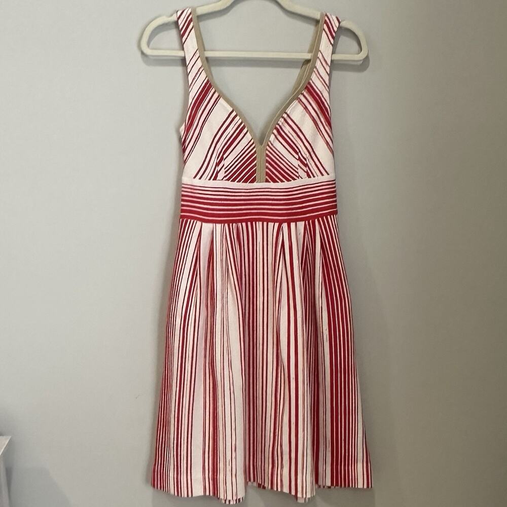 ANTHROPOLOGIE 9-H15 STCL Dress Sz 2 Red Candy Stripe Pleated Fit & Flare Femme